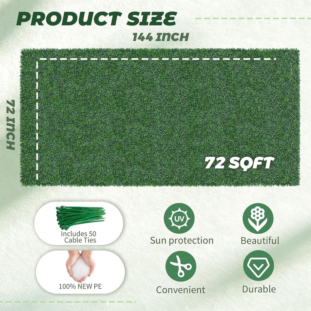 TTTM 72"x144" 72 Sqft, UV-Resistant Artificial Boxwood Hedge Roll P...