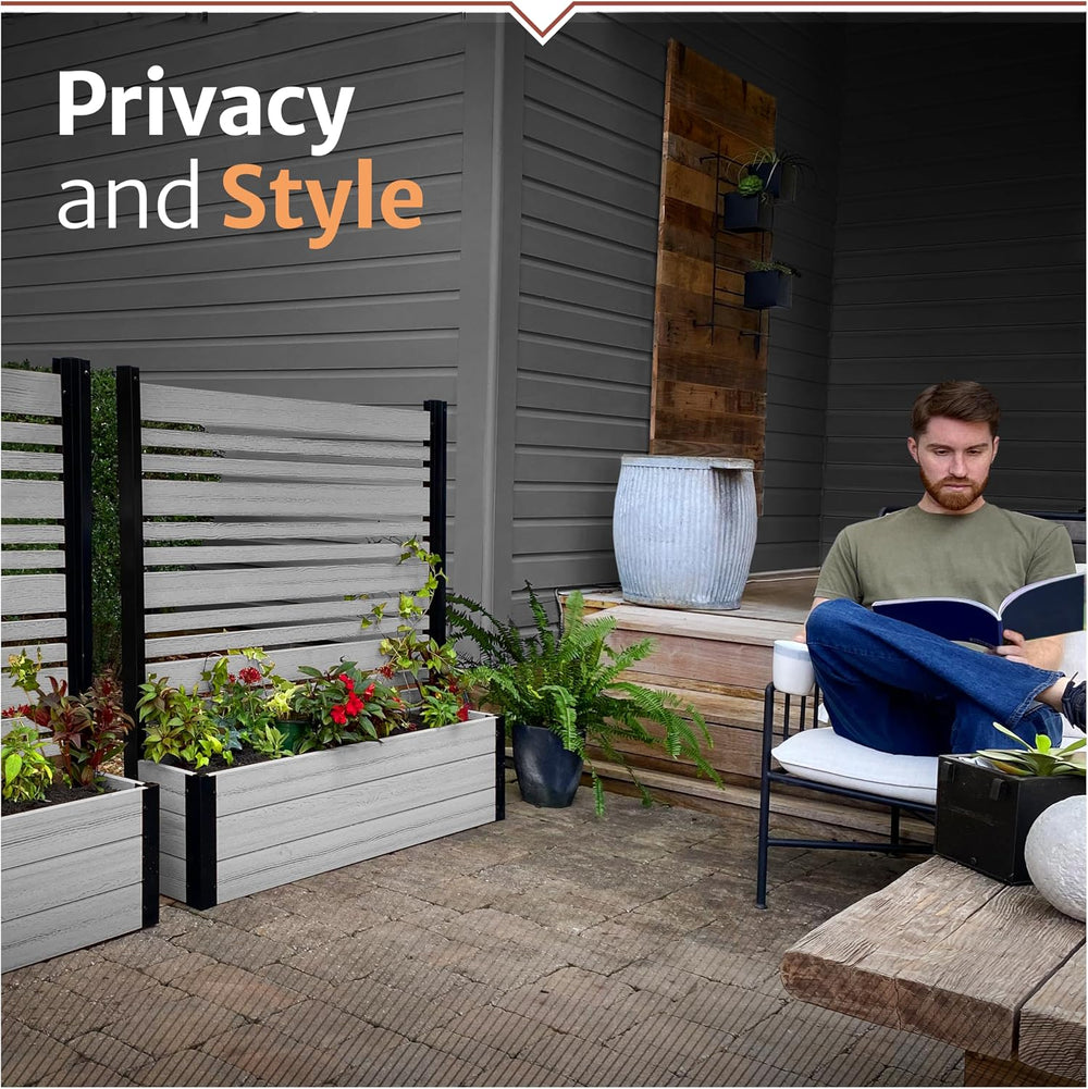 Enclo 4ftH Florence Privacy Screen w/Planter Box, Freestanding Ash Vinyl