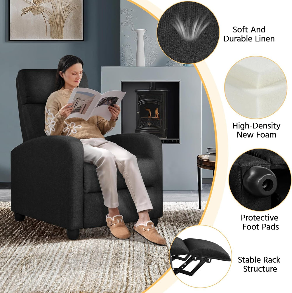 Yaheetech Recliner Chair with 3 Adjustable Angles Living Room Chairs Black