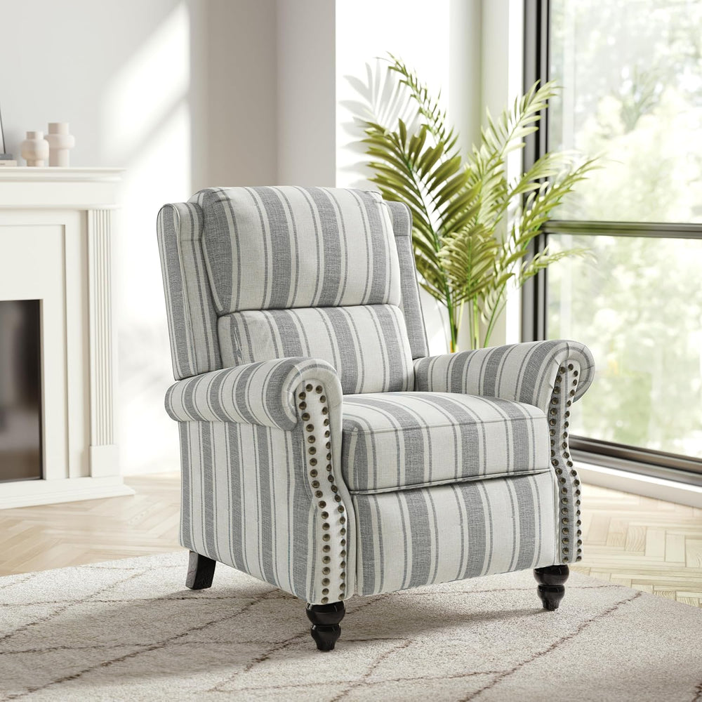 Recliner Chair, Modern Pushback Armchair, Stripe Grey, Set of 1