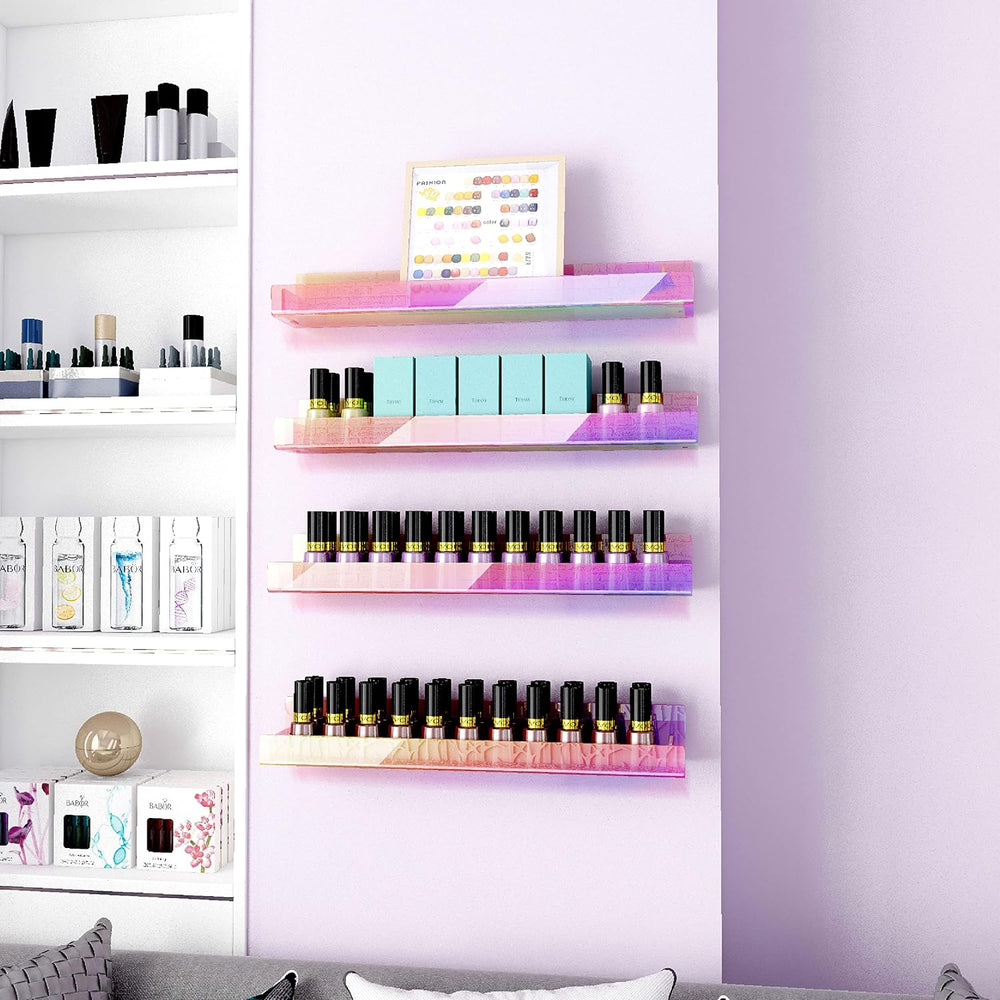 8 Pack 15 Inch Iridescent Acrylic Floating Wall Shelves, Rainbow Shelves
