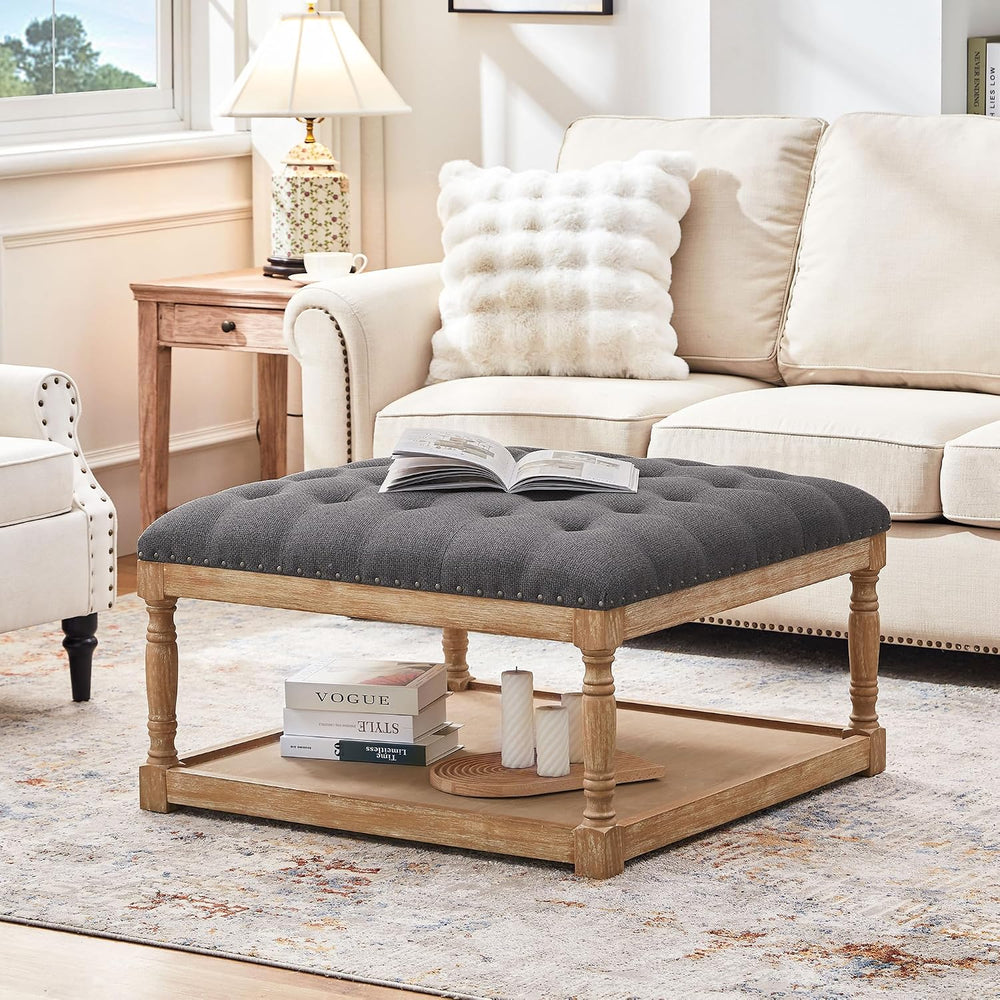HUIMO 33-inch Square Ottoman Coffee Table, Large Storage Ottoman(Dark Grey)