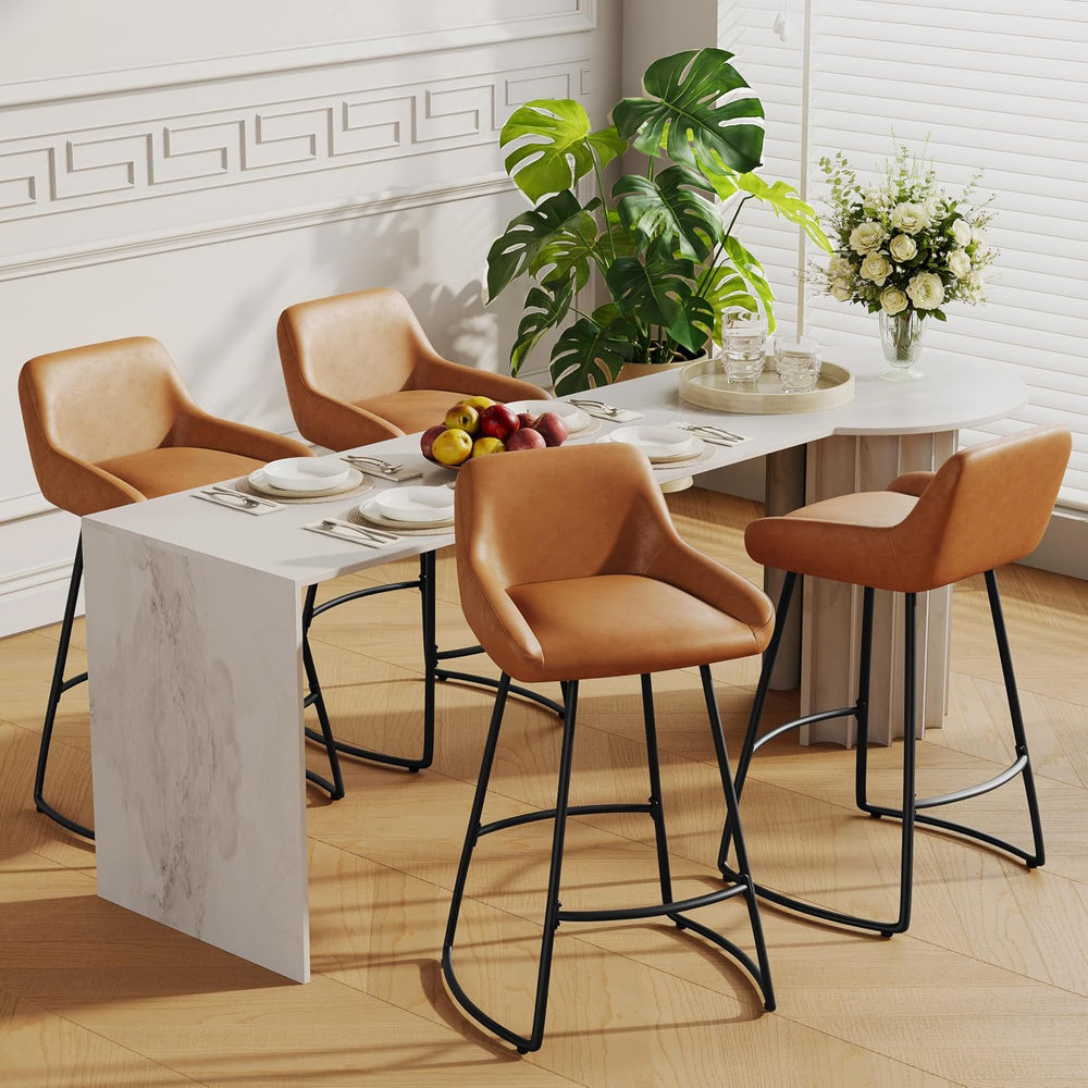 Alunaune 26inch Barstools Set of 2, Mid Century Faux Leather Counter Height B...