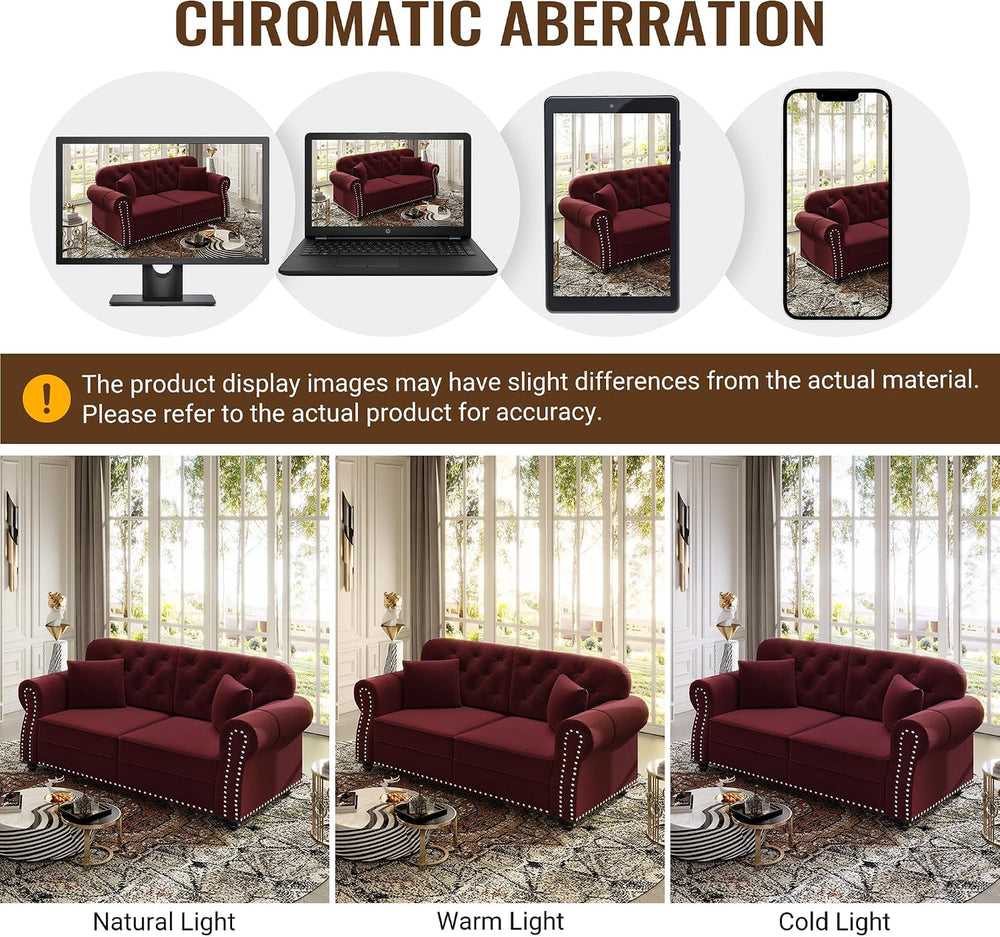 KEIKI 2-Piece Chesterfield Sofa Set with 1 Velvet 3-Seater Sofa & 1 Loves...