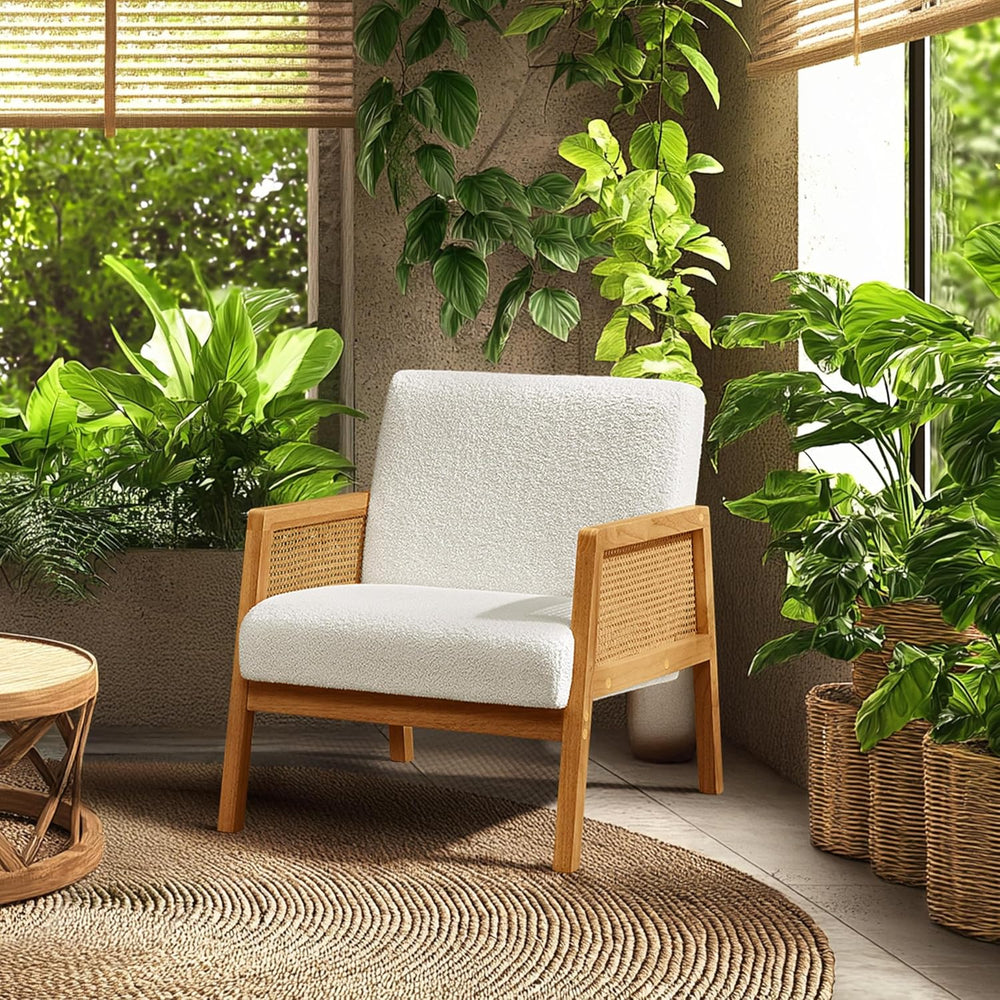 Yaheetech Rattan Accent Chair, Boho Vintage Armchair, Ivory