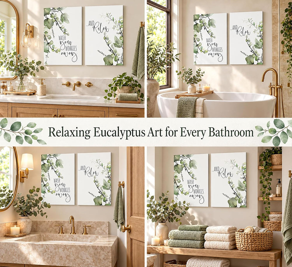 UHVBBCO 2 Pcs Eucalyptus Botanical Canvas Wall Art 12x16in