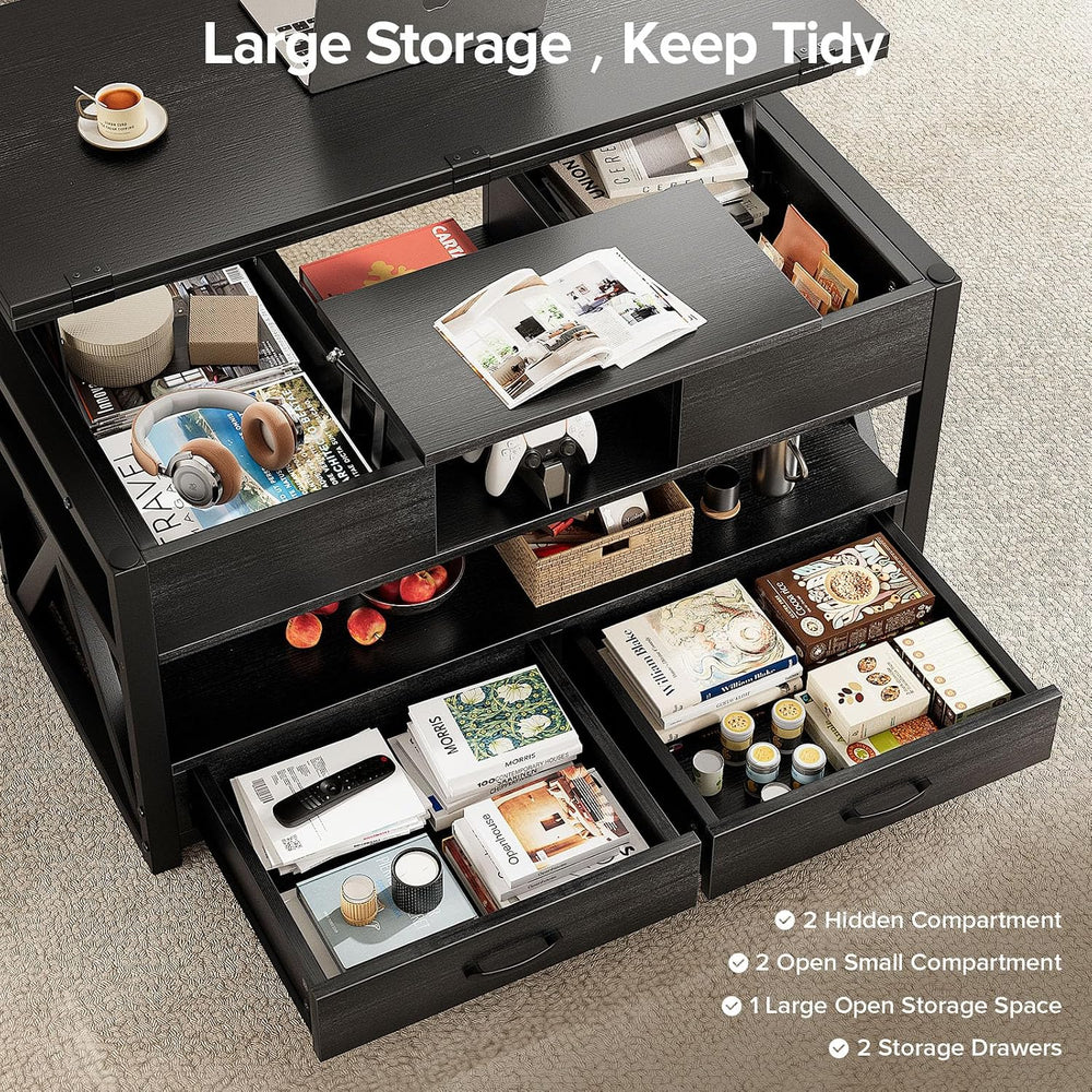Memobarco 40" Lift Top Coffee Table with Storage,Black