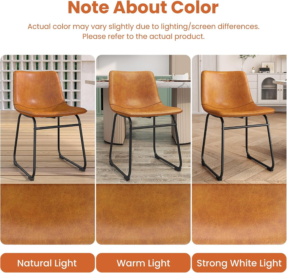 REONEY Dining Chairs Set of 2, 18" PU Leather Dinner Chairs, Brown