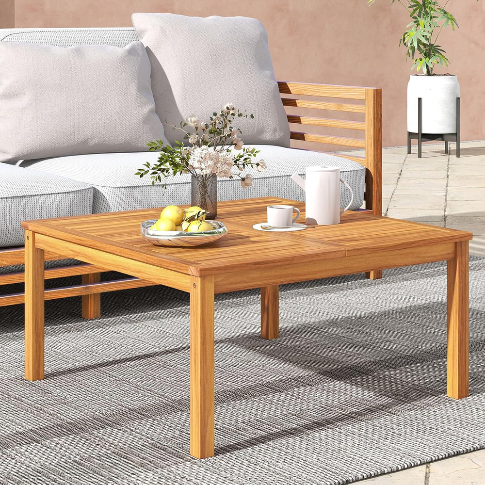 Tangkula Patio Wood Coffee Table, Solid Acacia Wood, 35.5 Inches