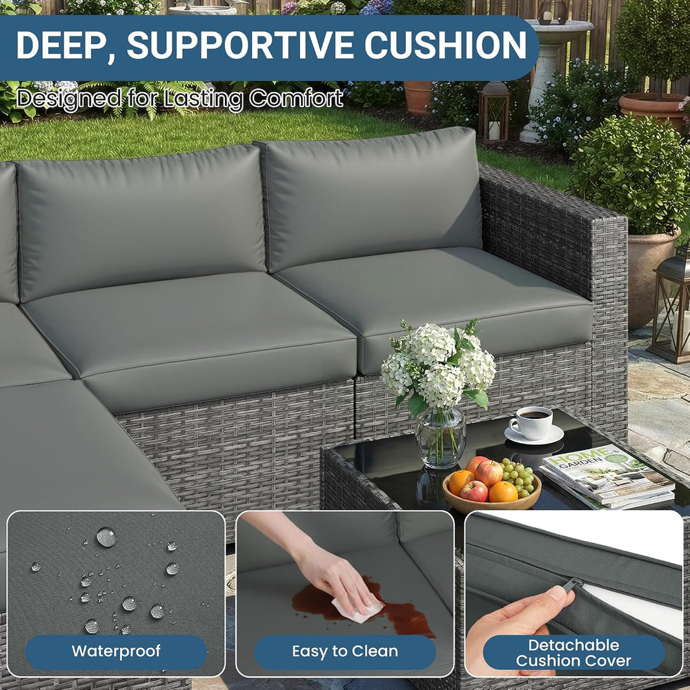 5 Pieces Wicker Patio Furniture Set - Patio Sofa and Chair for All Weather