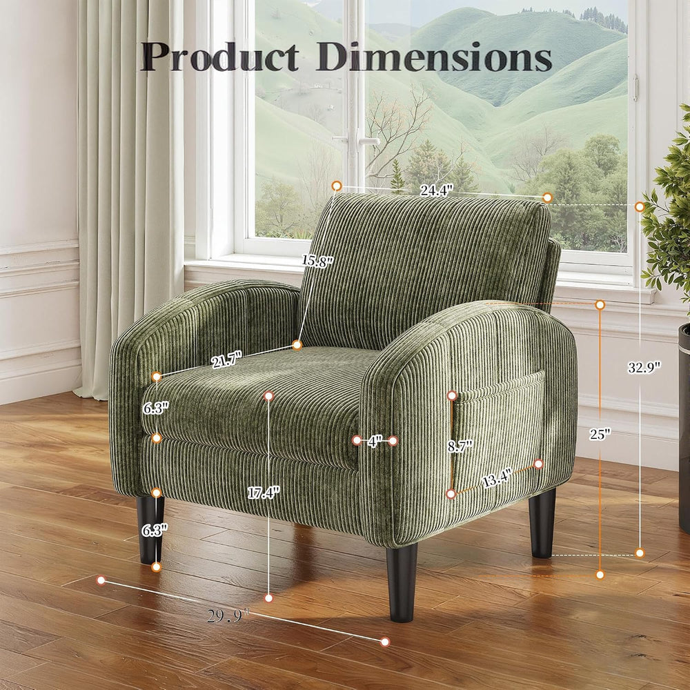 Homkdom Accent Chair with Side Pockets & Ergonomic Backrest,Green