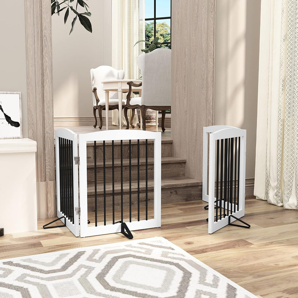 PUPETPO Freestanding Pet Gate for Dogs, Foldable Wooden Dog Gate for House, I...