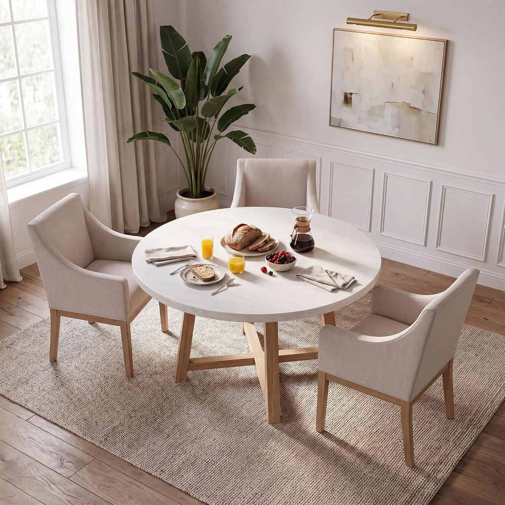 COLAMY Modern Upholstered Fabric Dining Armchair, Set of 2, Beige - Solid Rub...