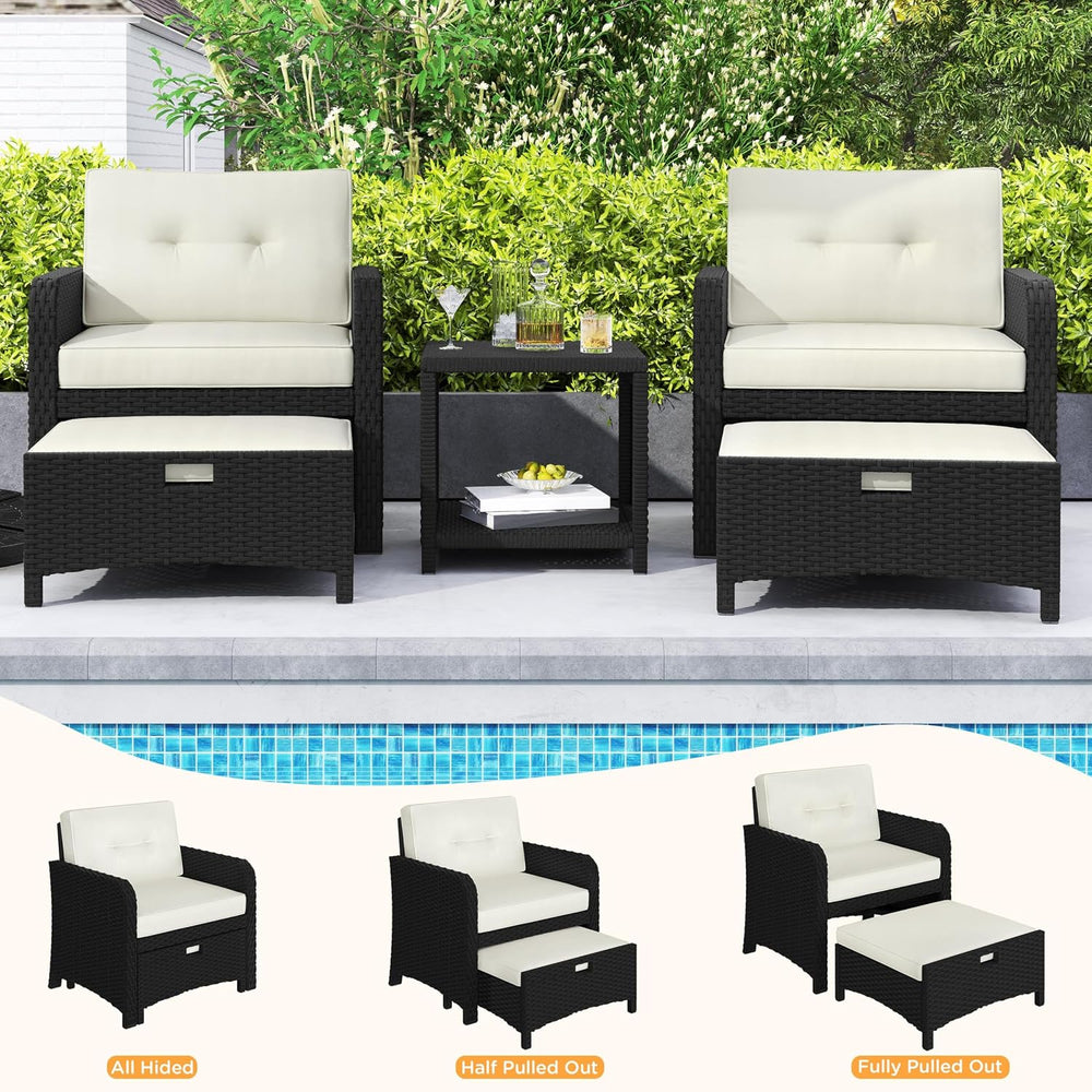 Yaheetech 5 Piece Patio Conversation Set with Ottomans, PE Wicker Balcony Fur...