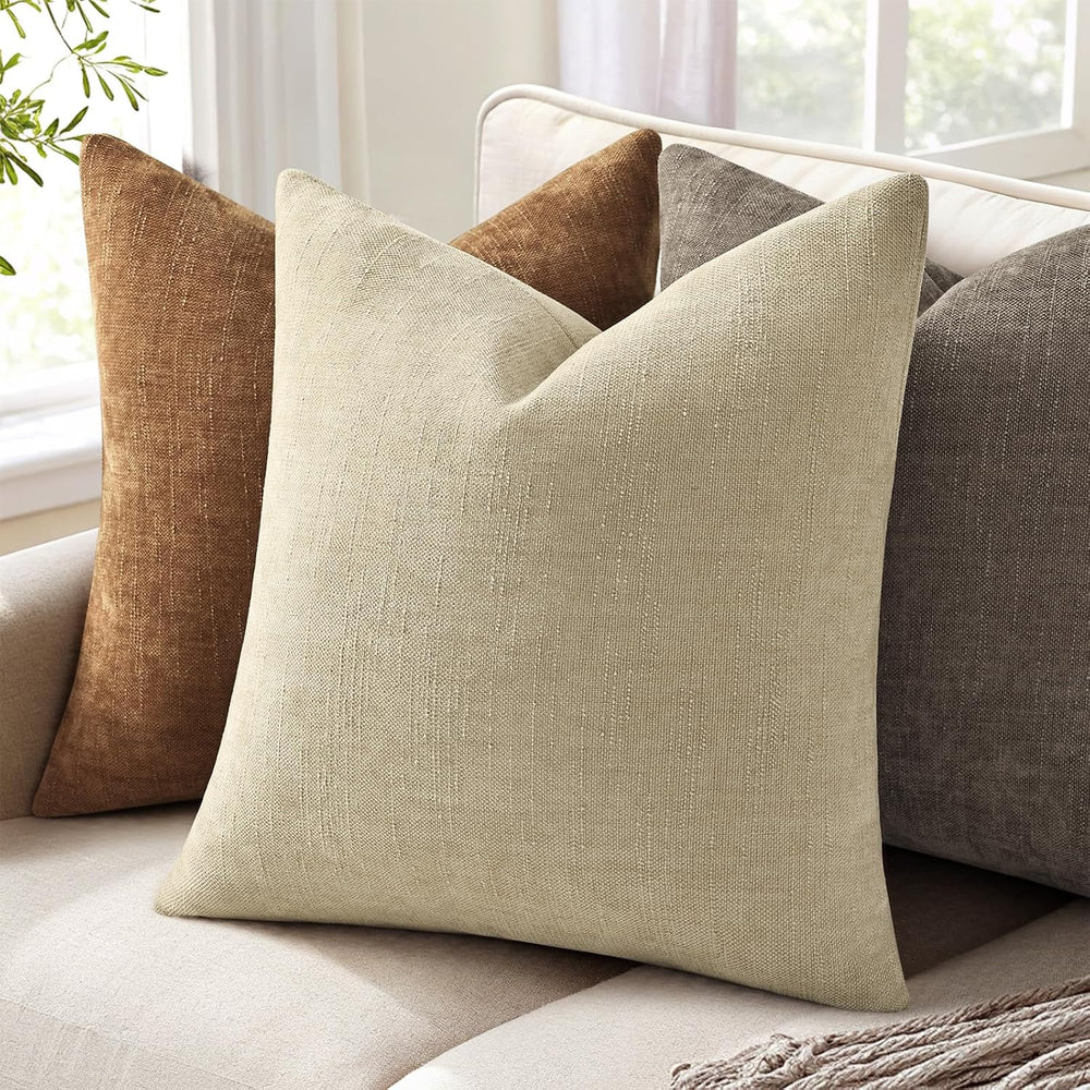 decorUhome Chenille Decorative Throw Pillow Covers 24x24 Set of 2, Tan
