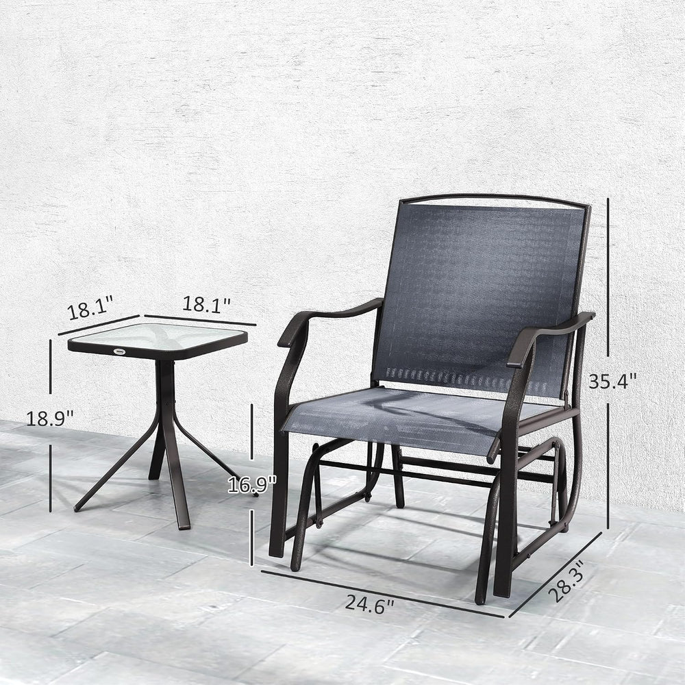 Outsunny 3 Piece Outdoor Glider Chair Coffee Table Bistro Set Gray