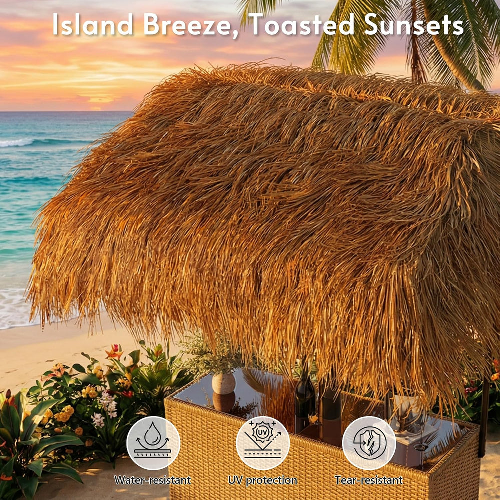 Outdoor Tiki Bar Set with Widen Hula Thatched Shade(48" L), 3-Piece Wick...
