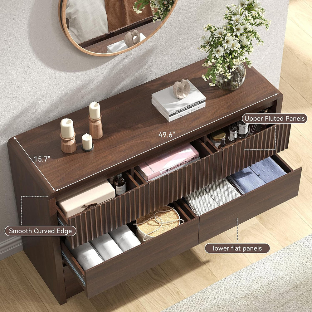 Fluted 7 Drawer Dresser for Bedroom, 50” Wide Dresser & Chest of Drawers ...