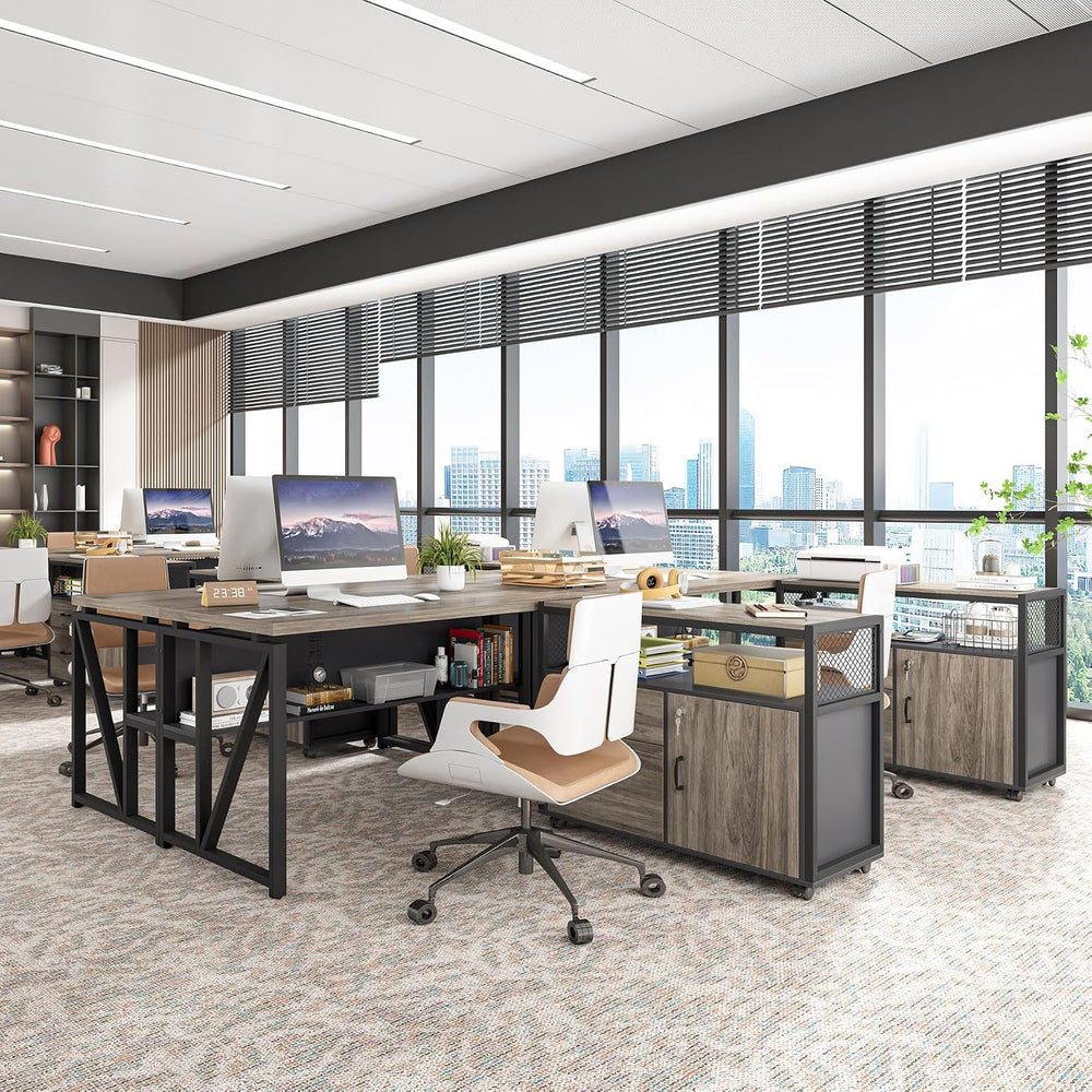 Tribesigns Grey Executive Desk with Cabinet, 55" L Shaped Computer Desk ...