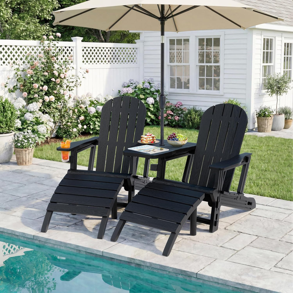 JY QAQA Outdoor Adirondack Chair Set of 2 with Detachable Table & Ottoman...