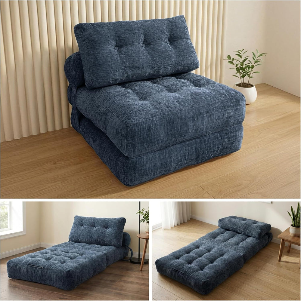 · REDEARTH · Boneless 3-in-1 Folding Sofa Bed Floor Couch - Navy Blue