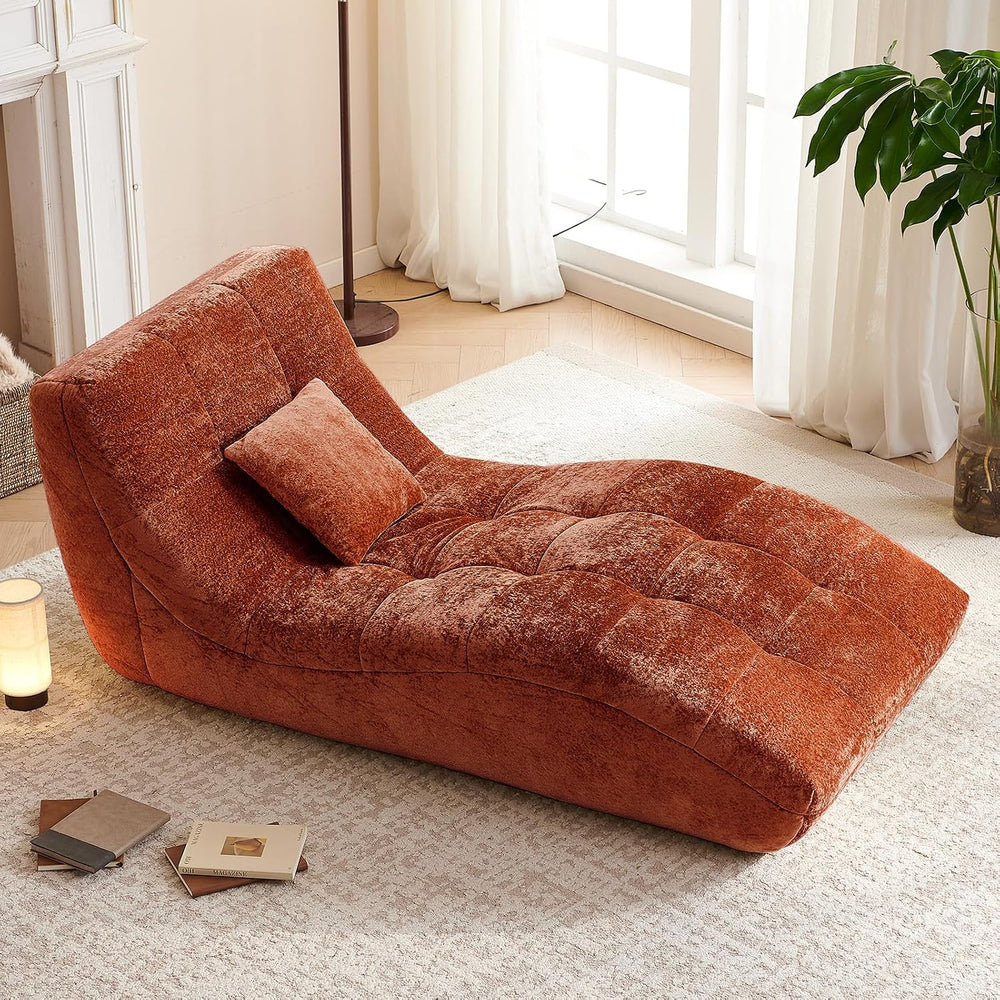 Chaise Lounge Chair with Curved Back, Modern Upholstered Recliner Sofa, Tufte...