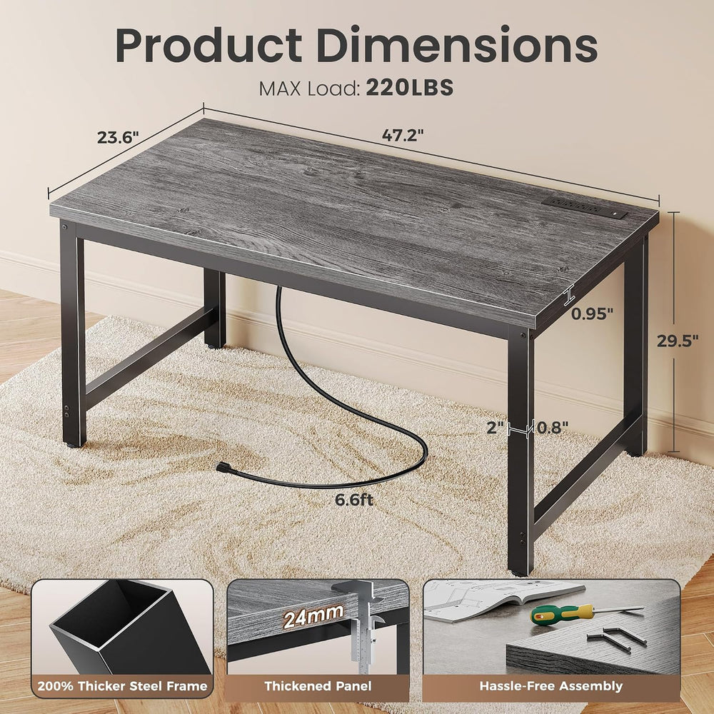 Huuger 48 x 24 inch Desk with Power Outlets & 0.95 Inch Thicker Desktop