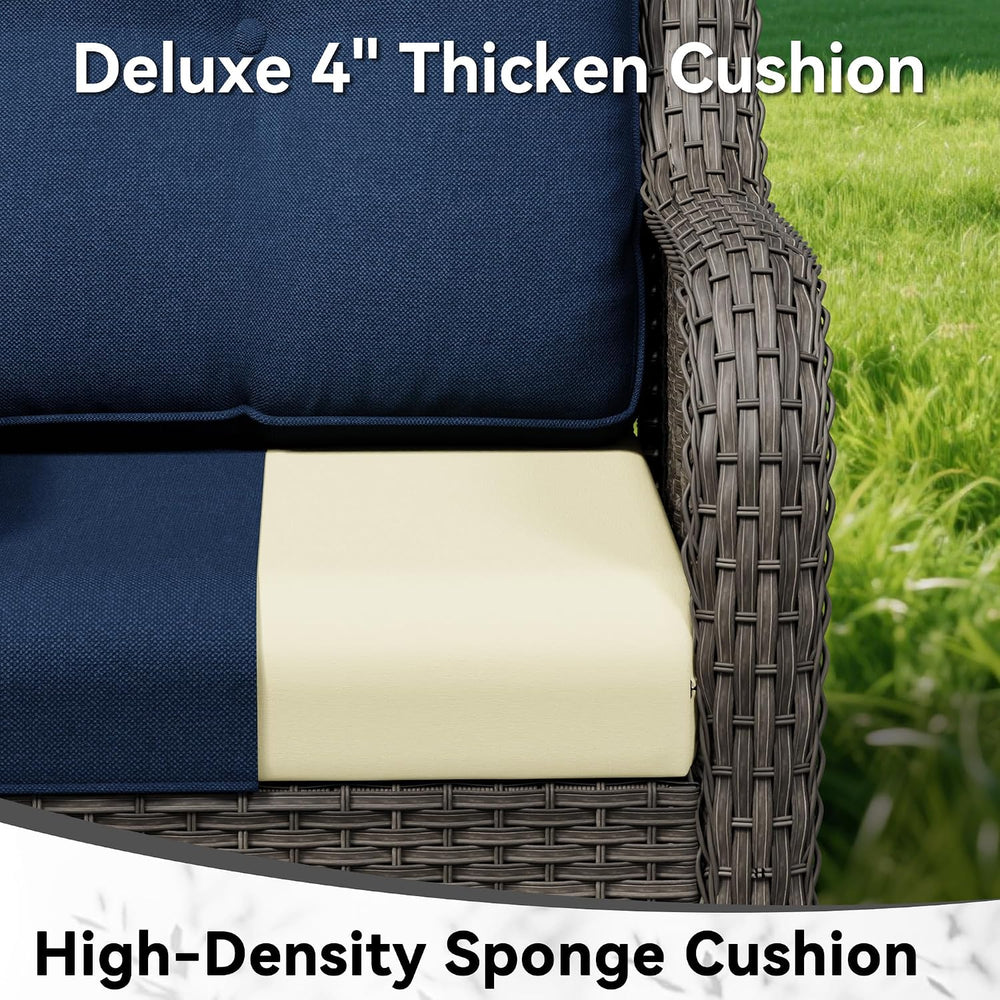 4 Piece Outdoor Wicker Patio Furniture Set, Patio Chairs Set with Thickened O...