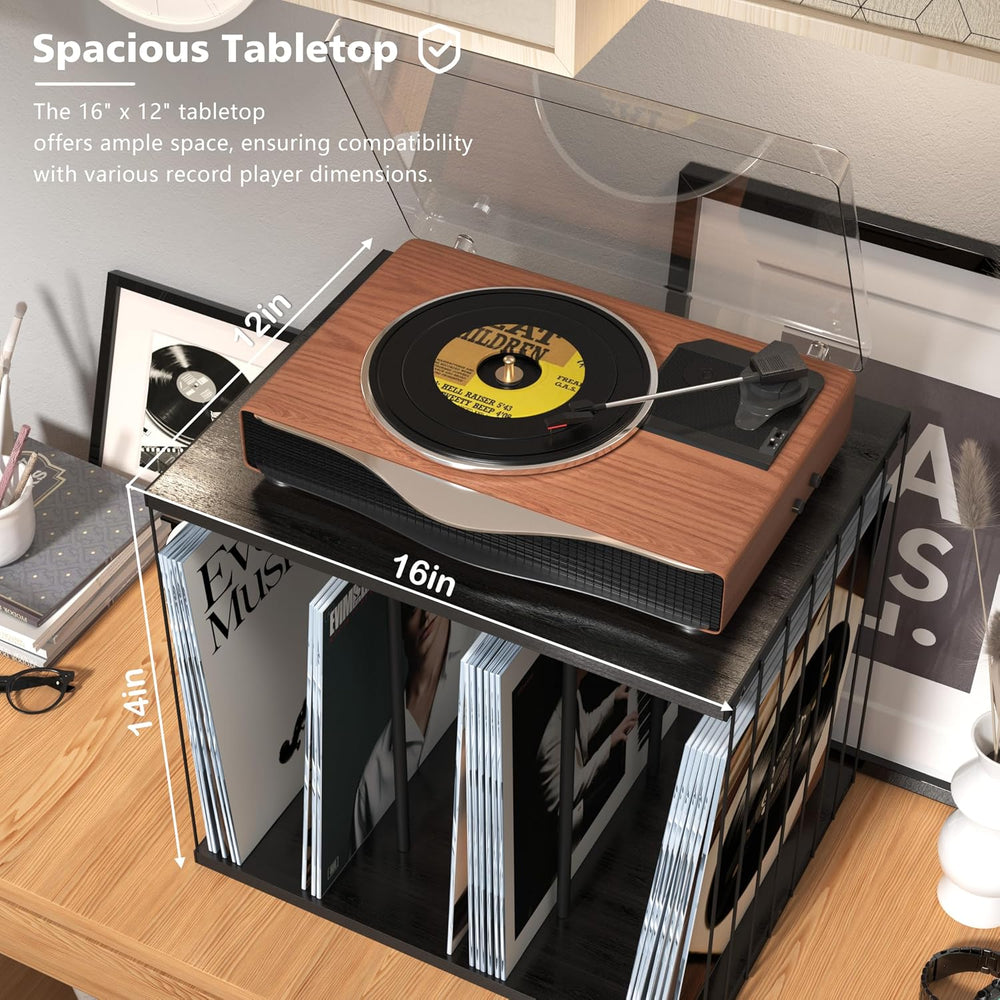 Emfogo Vinyl Record Storage, Metal & Wooden Vinyl Record Holder Up to 80 ...