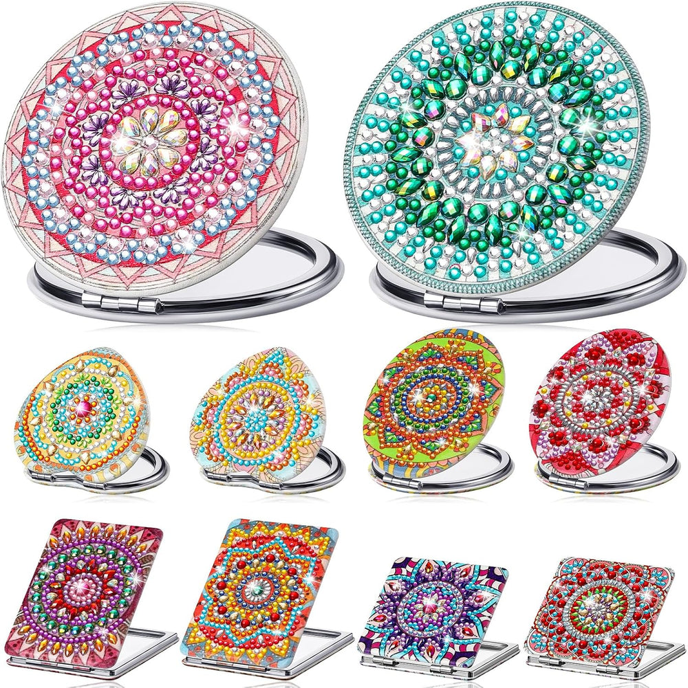 Weysat 10 Pcs Diamond Paint Art Compact Mirror DIY, Mandala