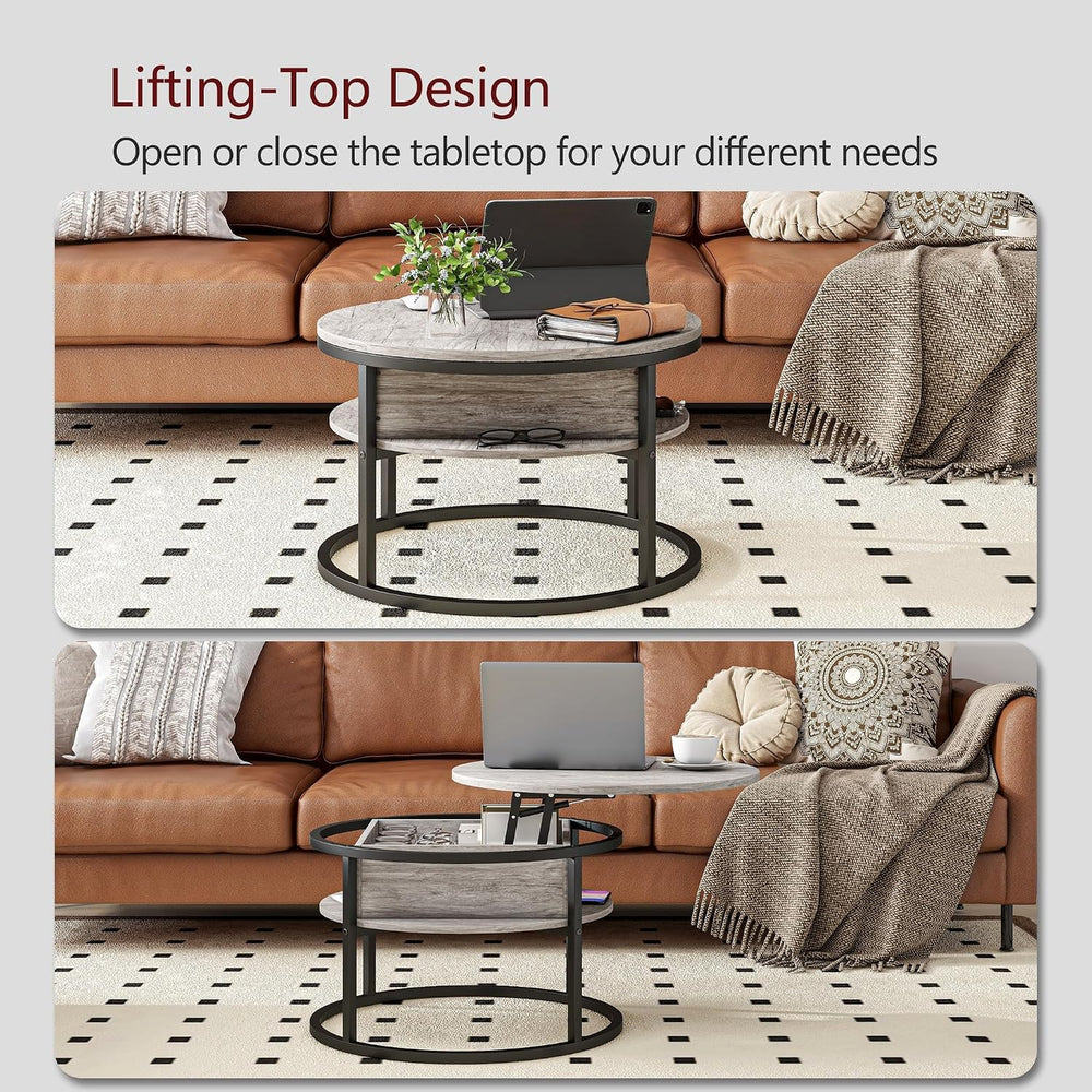 HOJINLINERO Round Coffee Table with Storage,Lift Top Coffee Table for Living ...