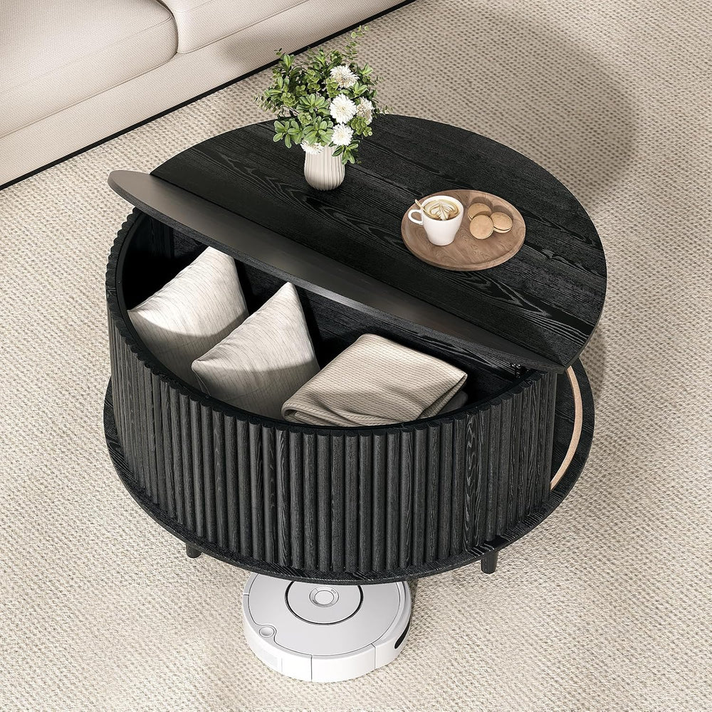 JOINICE 31.5" Round Coffee Table with Storage for Living Room, Black