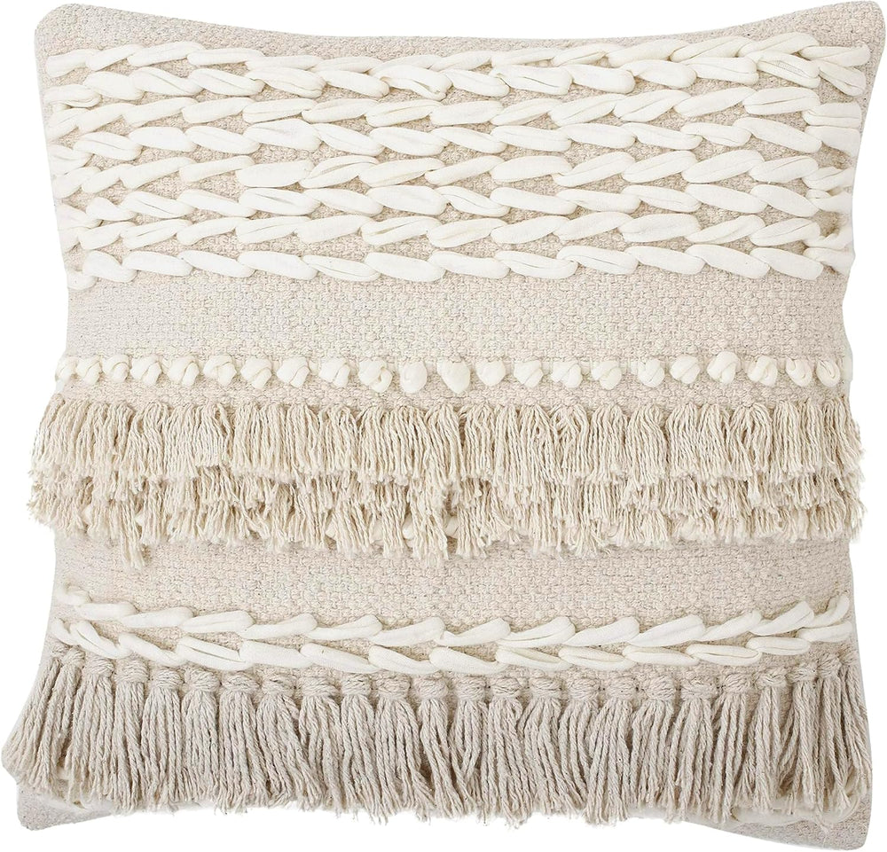 · REDEARTH · Boho Handwoven Throw Pillow Cases - Contructed Frill Natural