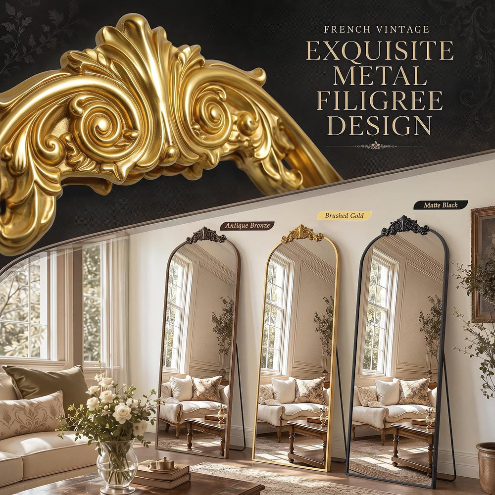 Antok Arched Full Length Mirror, 71"x28" Floor Mirror with Carved, ...