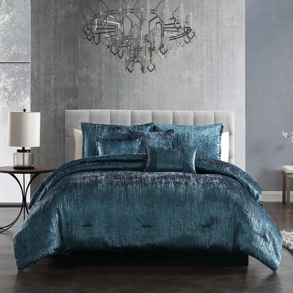 Riverbrook Home Turin Crinkle Velvet Comforter Bedding Set, Queen Size, Glam ...