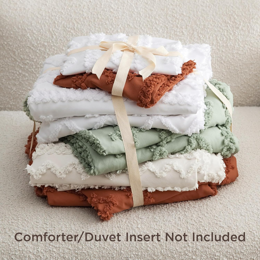Bedsure Boho Duvet Cover Queen, Tufted Embroidery, 3-Piece, Beige