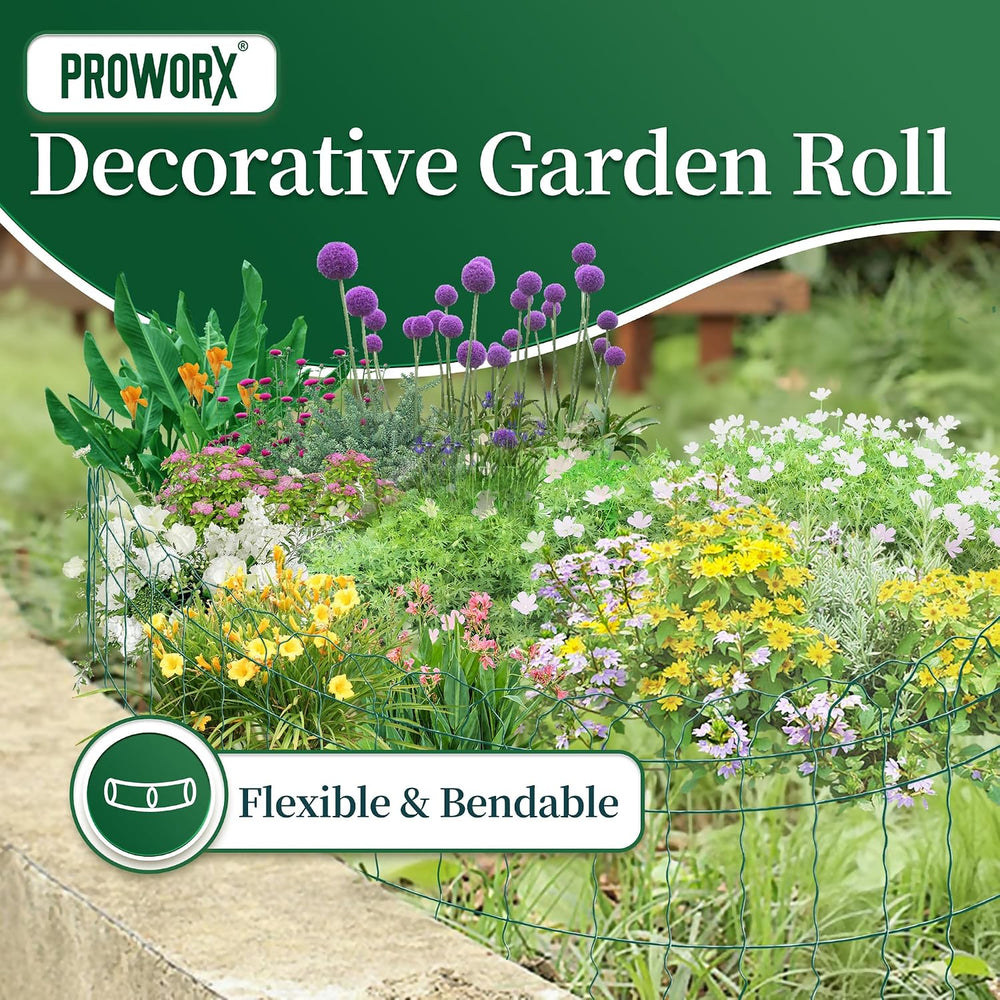 PROWORX Green Small Garden Fence Border Curve Wire Fencing 14”x40’(2 Rolls)
