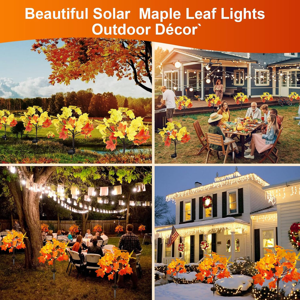 4Pack Fall Solar Lights Outdoor Waterproof,80LED 160 Maple Leaves Solar Garde...