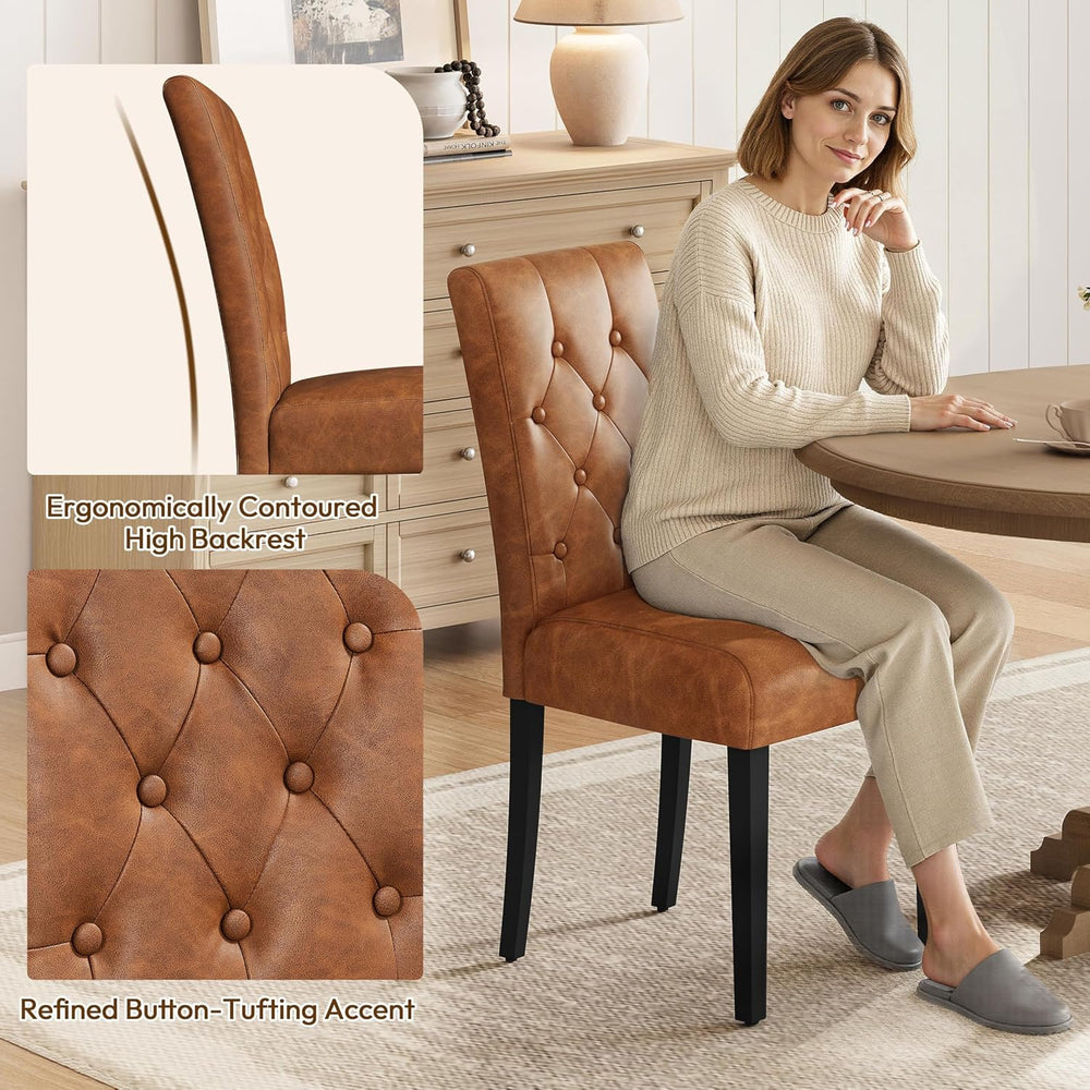 Yaheetech Dining Chairs Set of 4 Button Tufted Kitchen Chairs Retro Brown