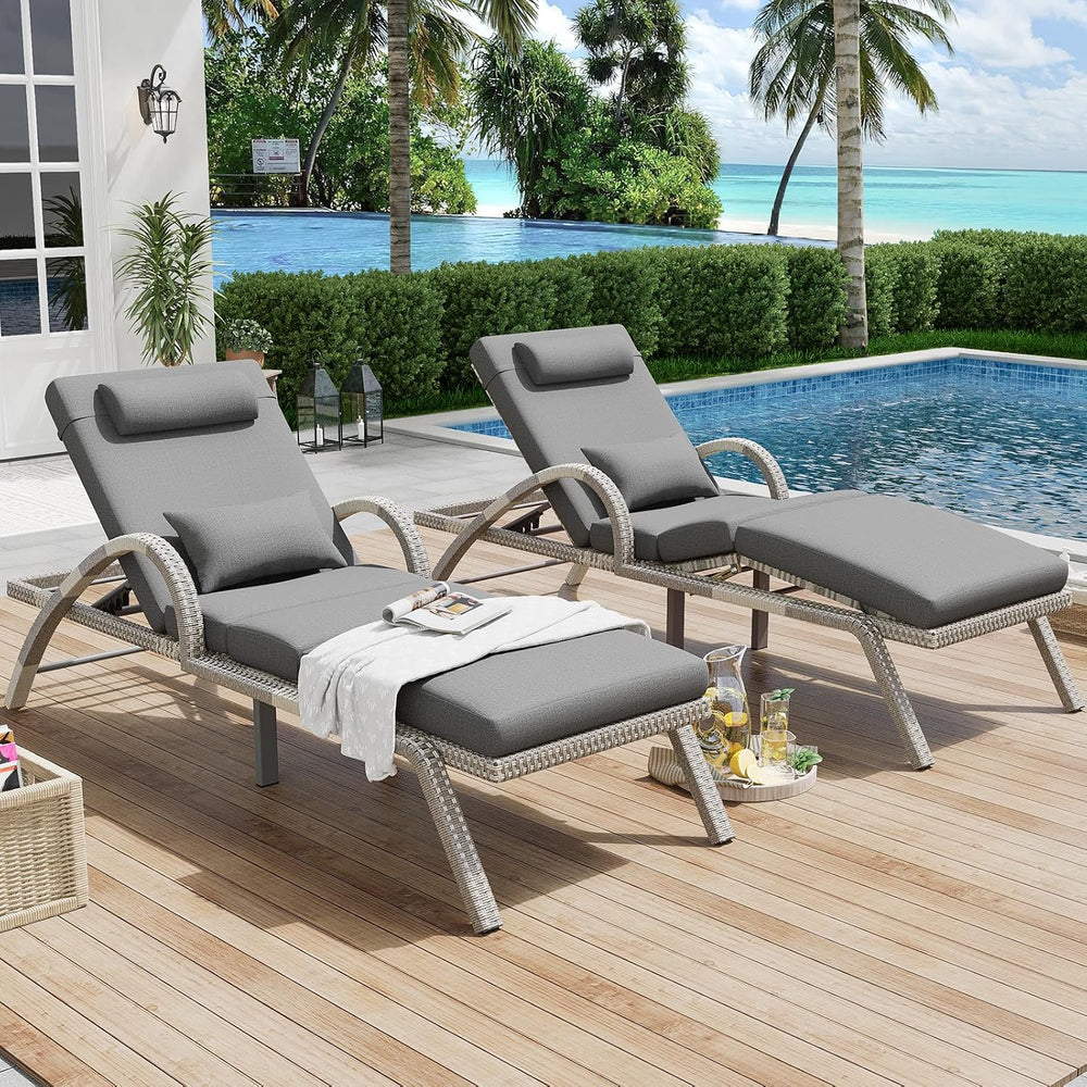 MEISSALIVVE Outdoor Lounge Chairs Set of 2, Patio Chaise Loungers with Adjust...