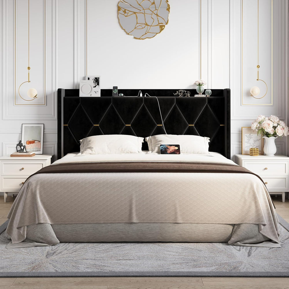 Allewie King Size Bed Frame with Storage Headboard & Smart Charging Station