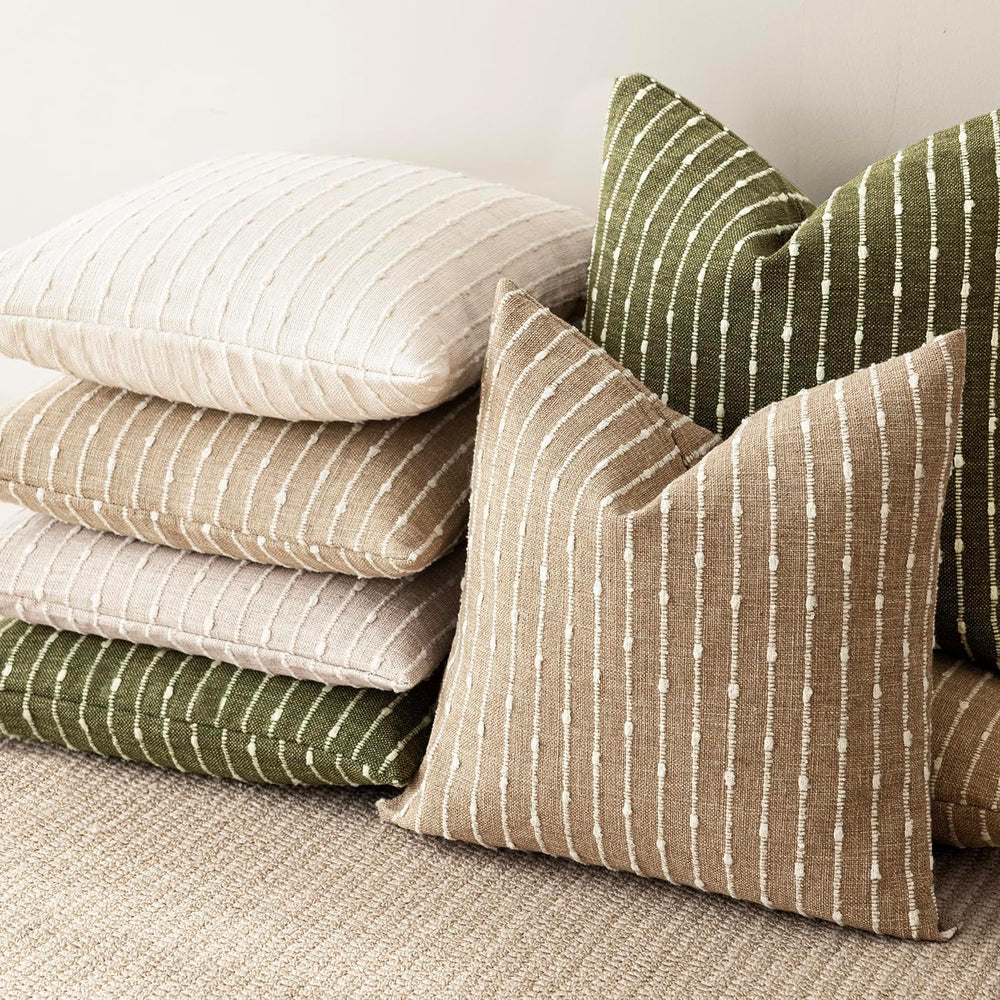 Foindtower Decorative Striped Boucle Throw Pillow Covers 22x22 Olive Green