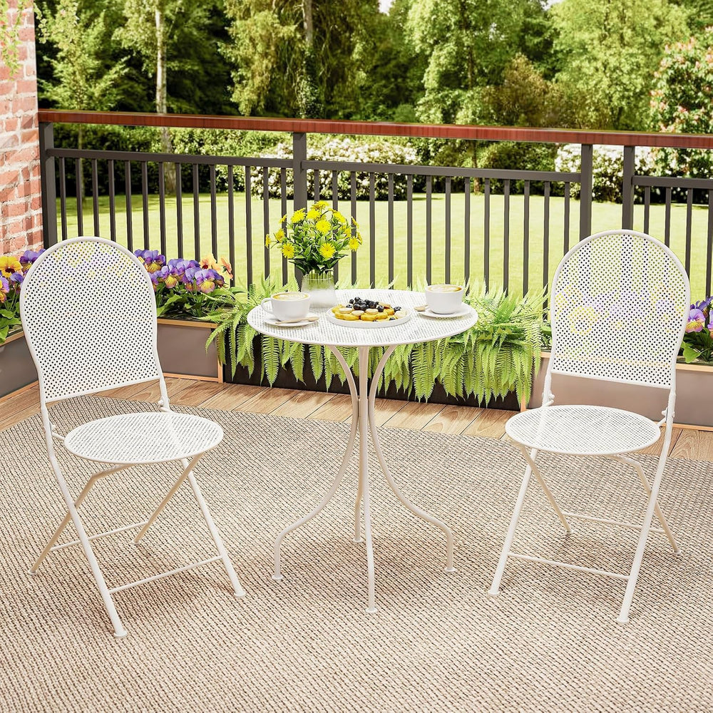 Tangkula 3 Pieces Patio Bistro Set, Metal Table and Folding Chair Set for 2, ...