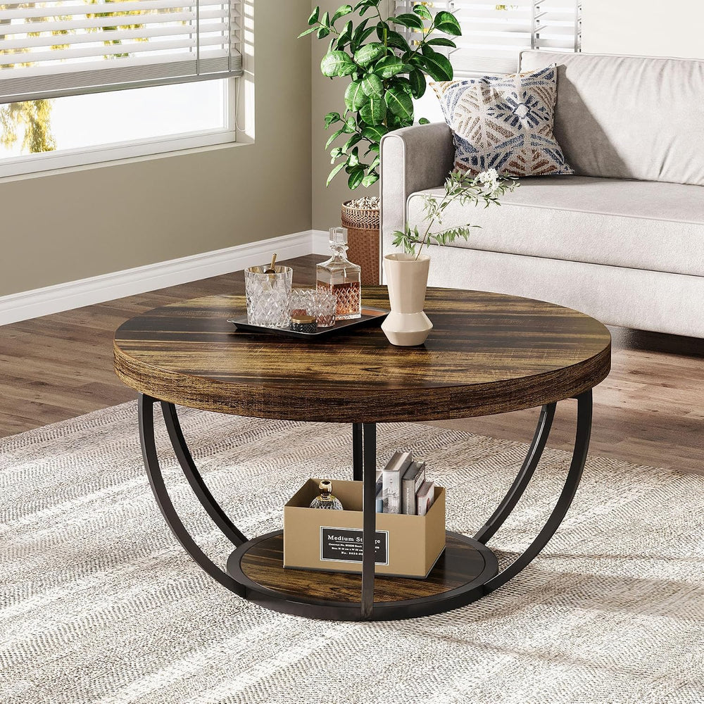 Tribesigns Round Coffee Table with Storage, 31.7" Living Room Table