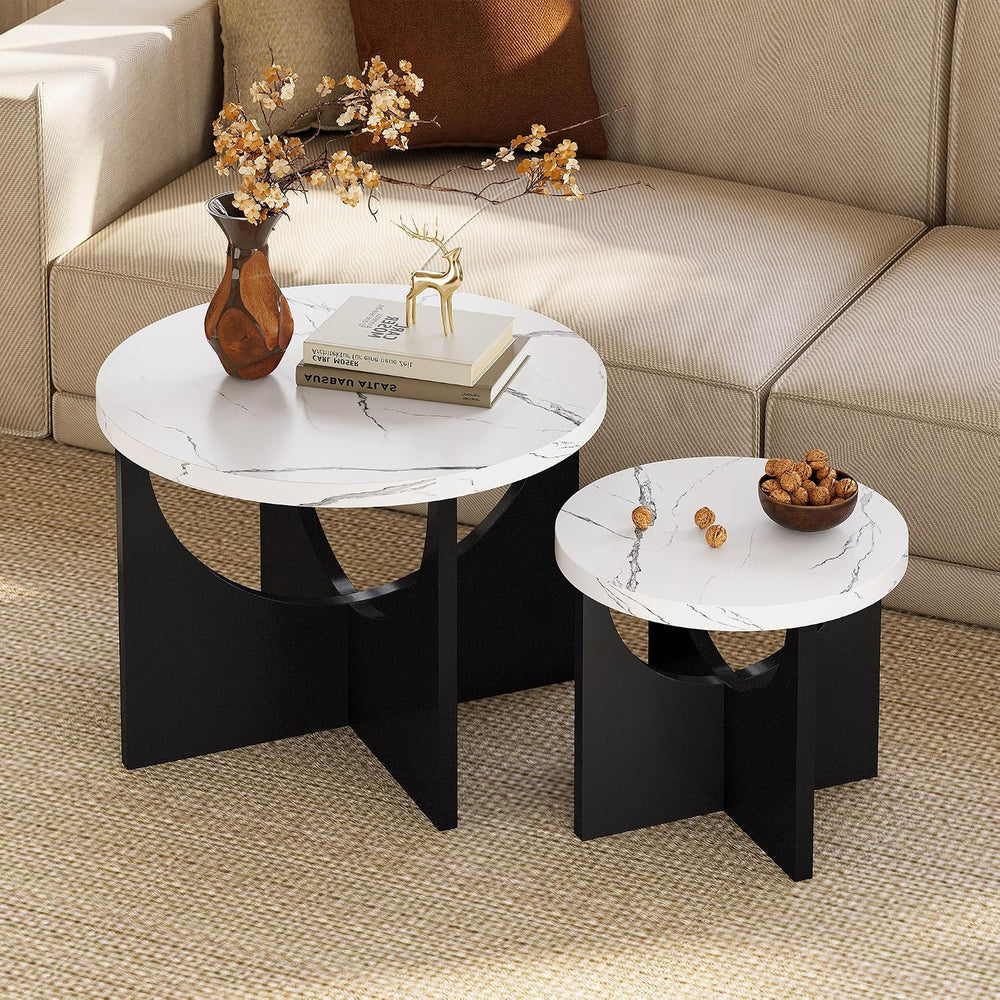 LIKIMIO Nesting Coffee Tables Set of 2, 23.6" Small Tables, Marble White