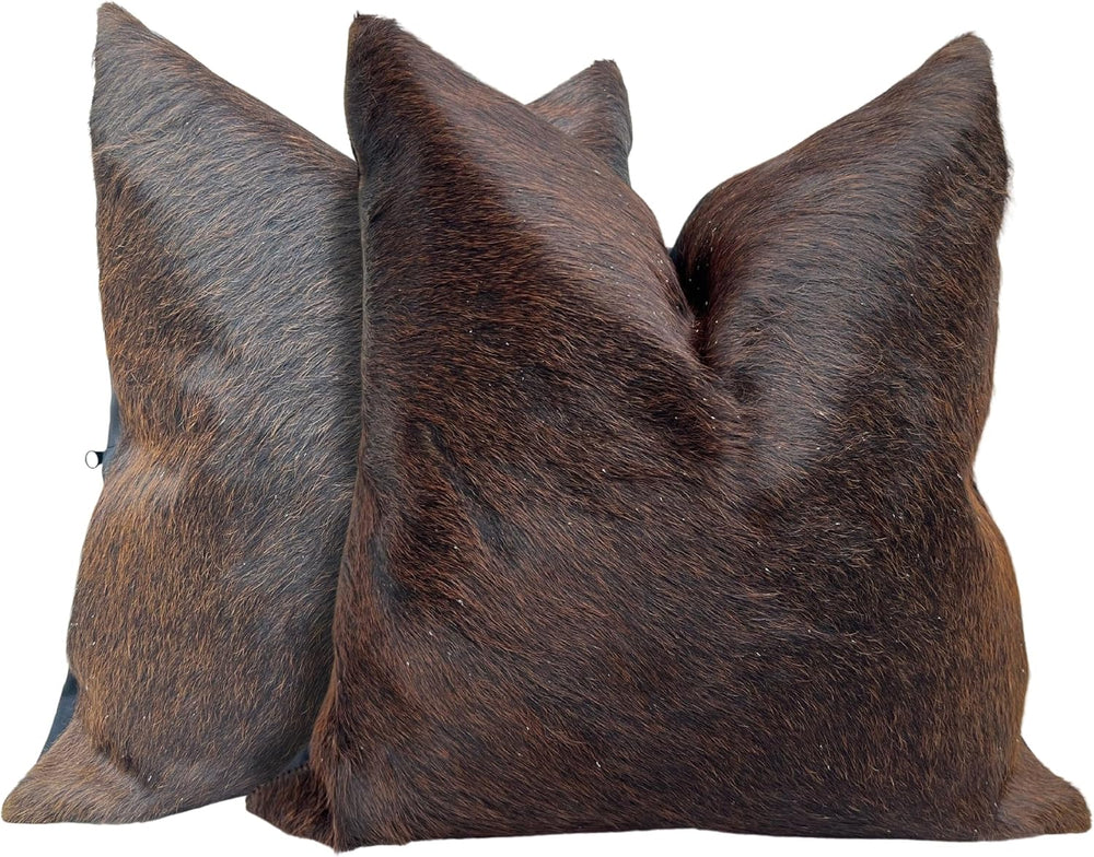 Pack of 2 Set Dark Brown Real Cowhide Genuine Leather Cushion Covers Throw Pi...