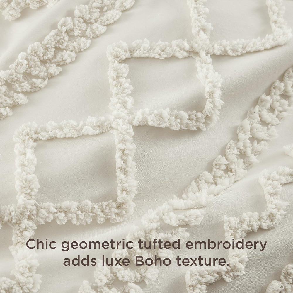 Bedsure Boho Duvet Cover Queen, Tufted Embroidery, 3-Piece, Beige
