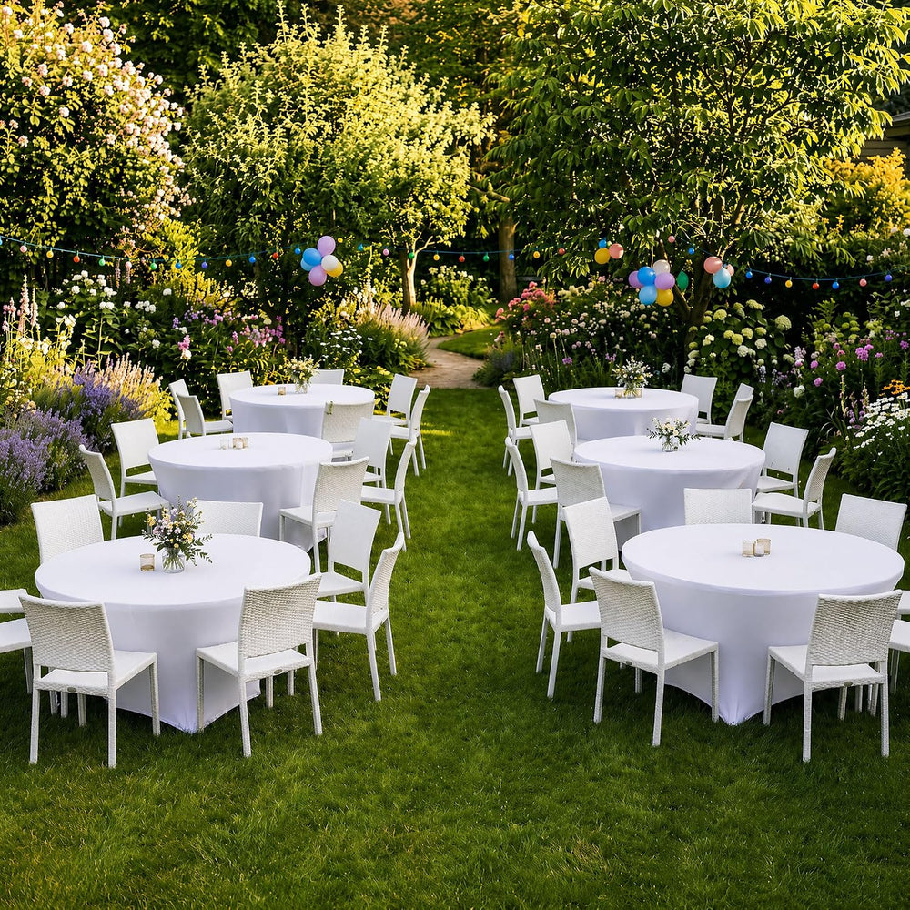Fitted Round Table Cloth 6ft-Spandex Elastic Stretch White Table Covers