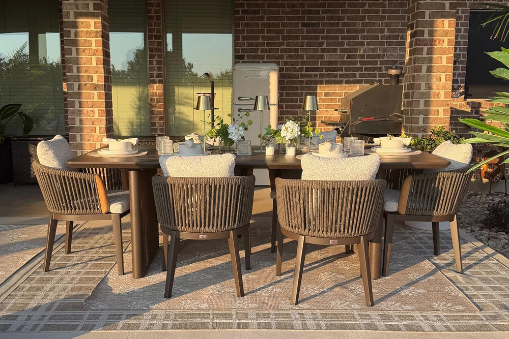 PURPLE LEAF Patio Dining Set for 6 Olefin Rope-Wrapped Backrest Coffee