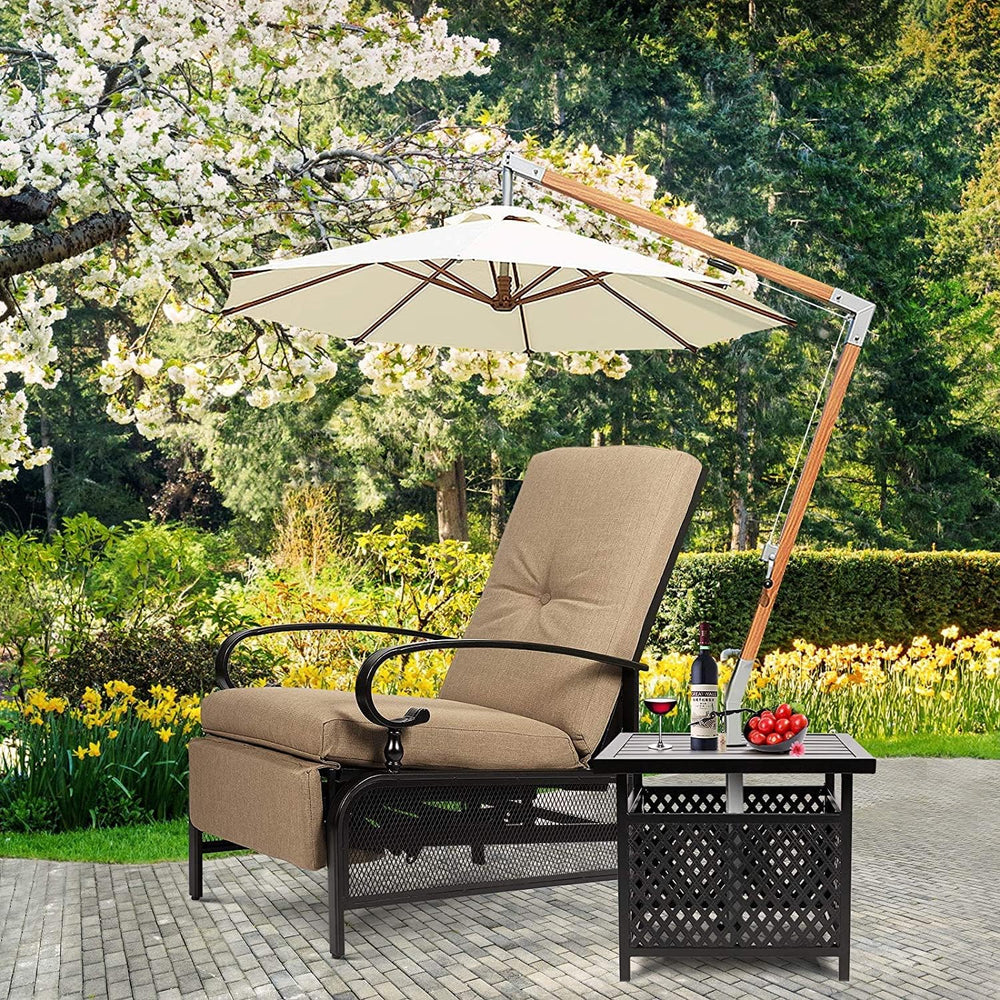 Skiway Outdoor Patio Recliner with Hand-Woven Wicker, Rust-Resistant Frames a...